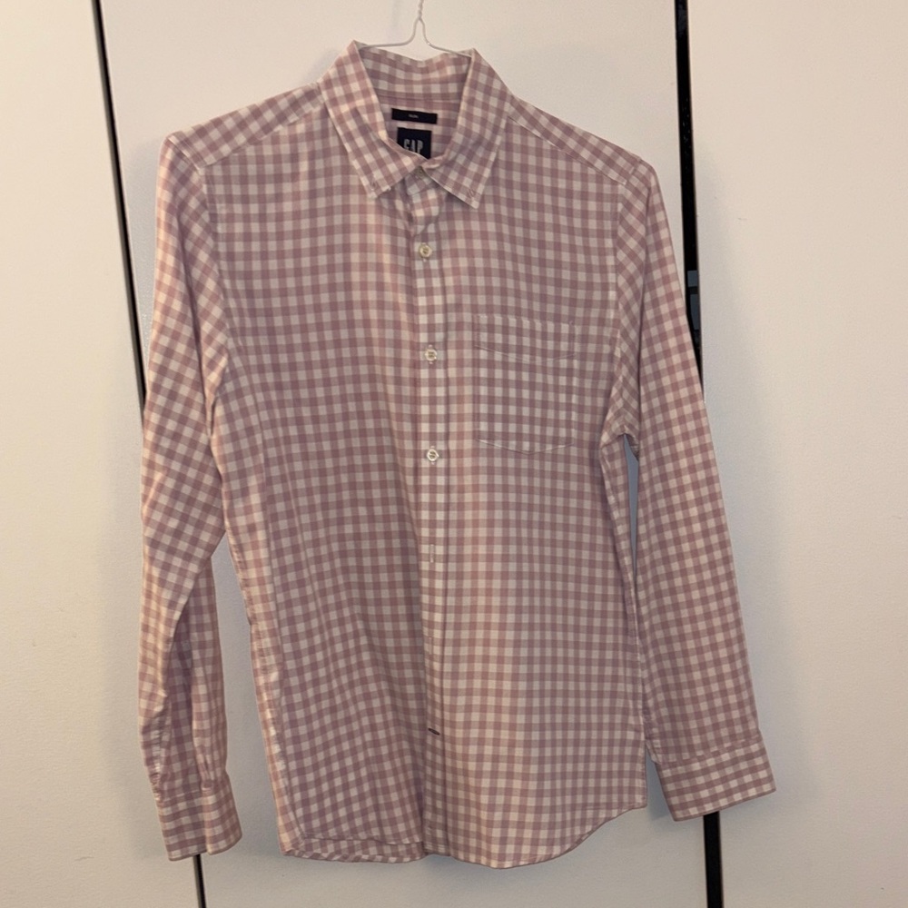 GAP Men's Casual Pink Checkered Shirt